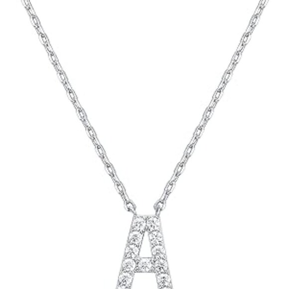14K White Gold Initial Necklace Letter Dainty Diamond Gift Present A - O - Picture 1 of 16